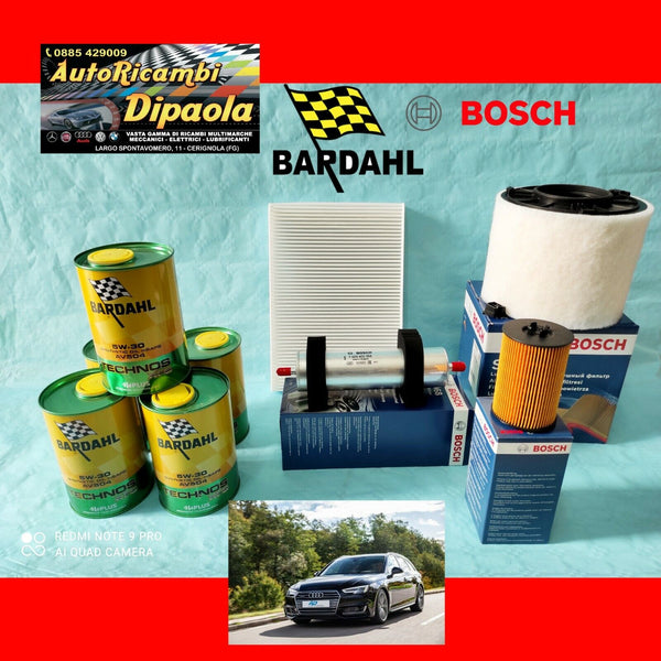 KIT TAGLIANDO AUDI A4 B9 (15>) 2.0 TDI 122 150 190 CV OLIO BARDAHL  FILTRI BOSCH