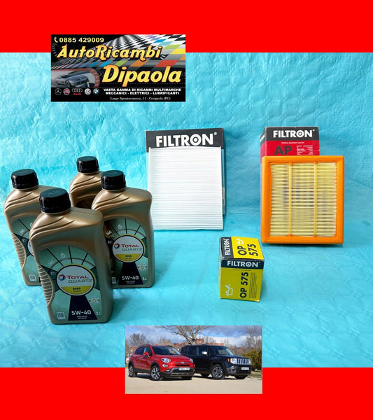 KIT TAGLIANDO FIAT 500X JEEP RENEGADE 1.4 BENZINA o GPL 4L OLIO 5W40 + 3 FILTRI