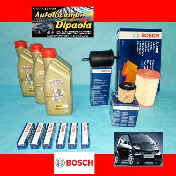 KIT TAGLIANDO + CANDELE BOSCH SMART COUPE CABRIO 450 98-07 0.6 BENZINA 3 CASTROL