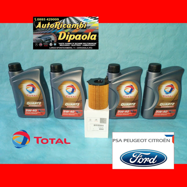 KIT 4 LITRI OLIO MOTORE TOTAL 5W40 + FILTRO OLIO ORIGINALE CITROEN 1.4 1.6 HDI